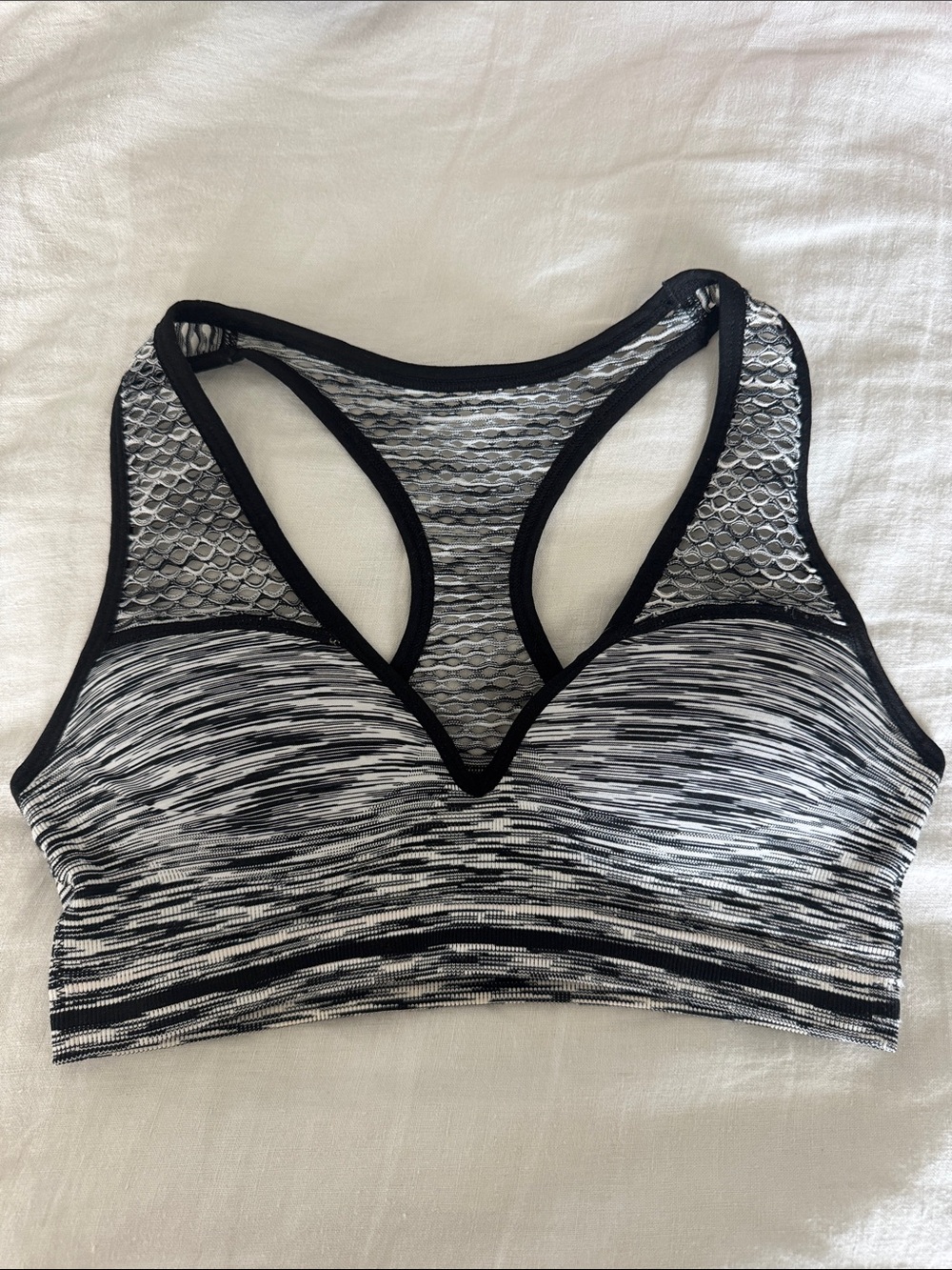 PINK Victoria's Secret Black & White Space-Dye Racerback Sports Bralette